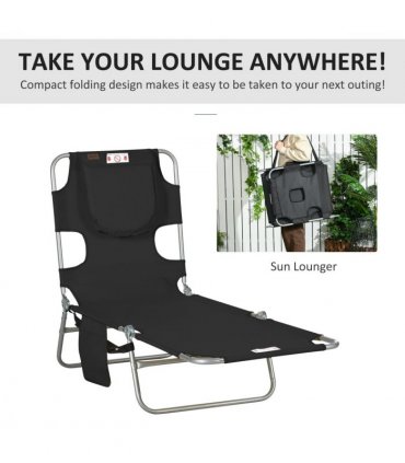 Patio Foldable Sun Lounger 5 Level Adjustable Reclining Chair Black