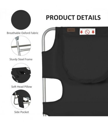 Patio Foldable Sun Lounger 5 Level Adjustable Reclining Chair Black