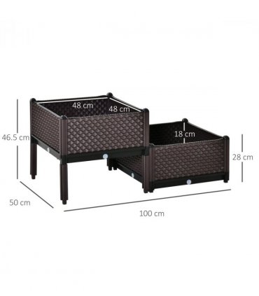 Planter Box Brown 50cm x 50cm x 46.5cm 2-Piece Raised Garden Bed for Flowers