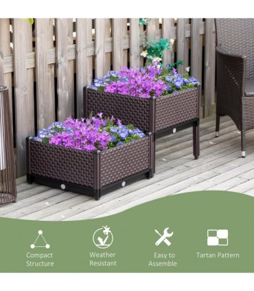 Planter Box Brown 50cm x 50cm x 46.5cm 2-Piece Raised Garden Bed for Flowers