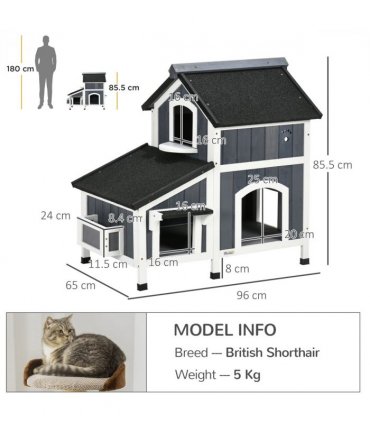 PawHut�Wooden�Cat�House�Outdoor w/ Flower Pot,�Window, Multiple�Entrances