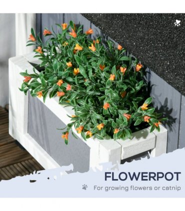 PawHut�Wooden�Cat�House�Outdoor w/ Flower Pot,�Window, Multiple�Entrances
