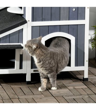 PawHut�Wooden�Cat�House�Outdoor w/ Flower Pot,�Window, Multiple�Entrances