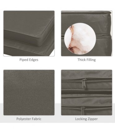 Polyester Dark Grey 45 x 45cm Replacement Garden Seat Cushion Pad with Ties