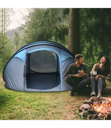 Camping Tent Dome Pop-up Tent with Windows for 4-5 Person Sky Blue