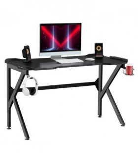 Gaming Desk Black Steel 120cm x 66cm x 75cm Robust Structure Cup Holder Hook