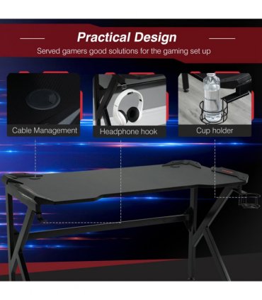 Gaming Desk Black Steel 120cm x 66cm x 75cm Robust Structure Cup Holder Hook