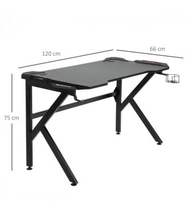 Gaming Desk Black Steel 120cm x 66cm x 75cm Robust Structure Cup Holder Hook