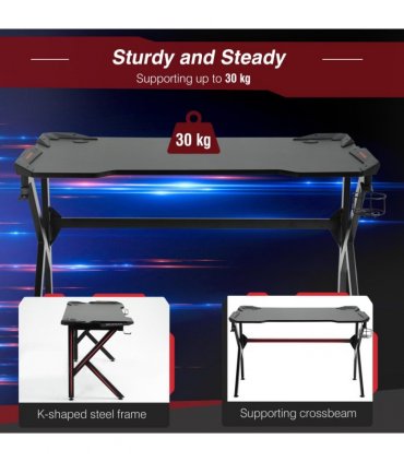 Gaming Desk Black Steel 120cm x 66cm x 75cm Robust Structure Cup Holder Hook