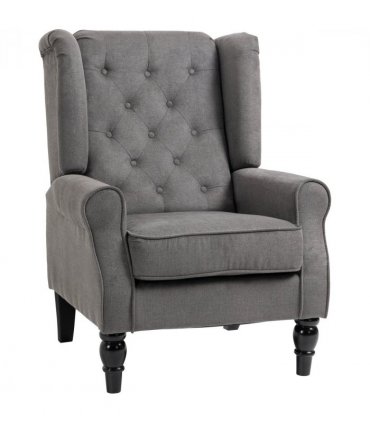 Accent Armchair Home Furniture Retro Tufted Club Wood Fabric Dark Grey