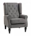 Accent Armchair Home Furniture Retro Tufted Club Wood Fabric Dark Grey