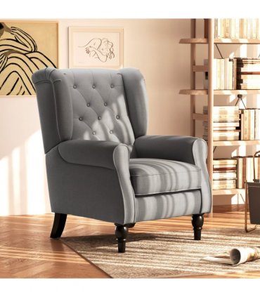 Accent Armchair Home Furniture Retro Tufted Club Wood Fabric Dark Grey