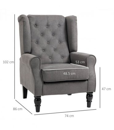 Accent Armchair Home Furniture Retro Tufted Club Wood Fabric Dark Grey