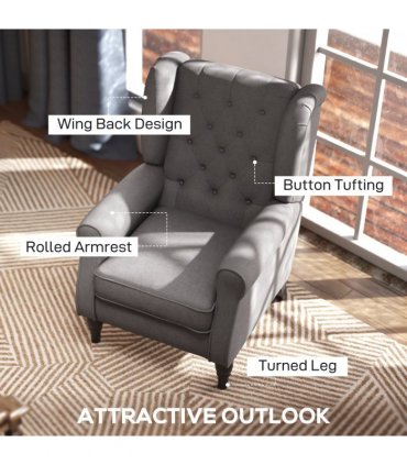 Accent Armchair Home Furniture Retro Tufted Club Wood Fabric Dark Grey