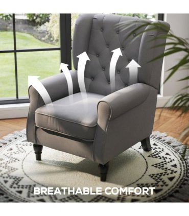 Accent Armchair Home Furniture Retro Tufted Club Wood Fabric Dark Grey