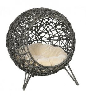Rattan Elevated Cat House Kitten Bed Pet Furniture w/ Cushion Grey
