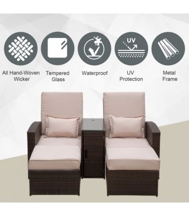 Garden Double Rattan Sun Lounger Sofa Recliner Wicker Patio Brown PE rattan