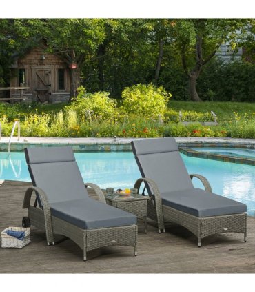 Set of 2 Lounger Cushions Deep Seat Patio Cushions with Ties Dark Grey