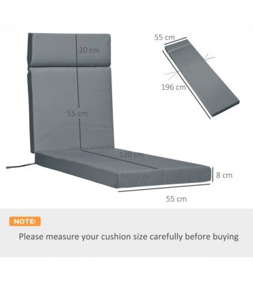 Set of 2 Lounger Cushions Deep Seat Patio Cushions with Ties Dark Grey