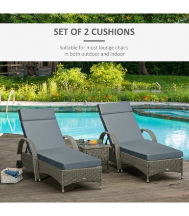 Set of 2 Lounger Cushions Deep Seat Patio Cushions with Ties Dark Grey