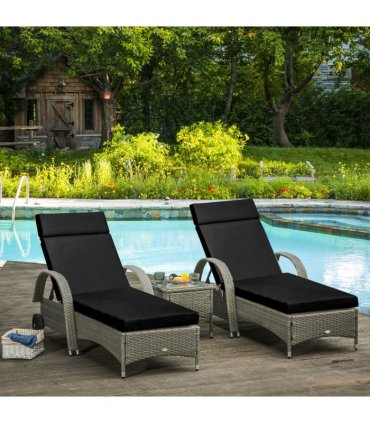 Set of 2 Lounger Cushions Deep Seat Patio Cushions with Ties Black