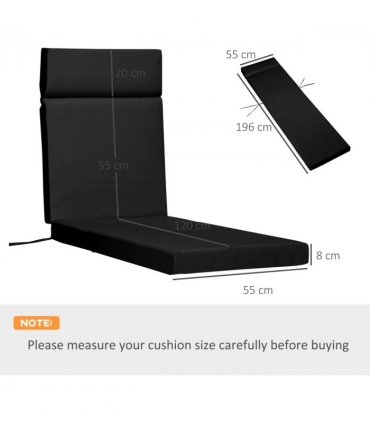 Set of 2 Lounger Cushions Deep Seat Patio Cushions with Ties Black