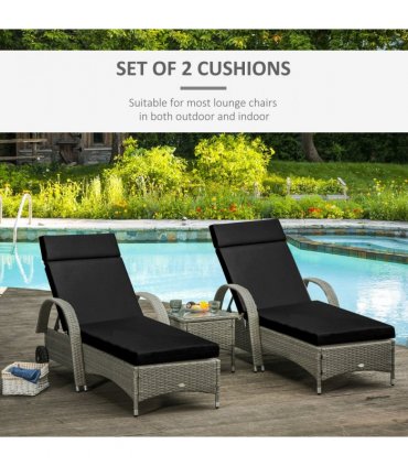 Set of 2 Lounger Cushions Deep Seat Patio Cushions with Ties Black