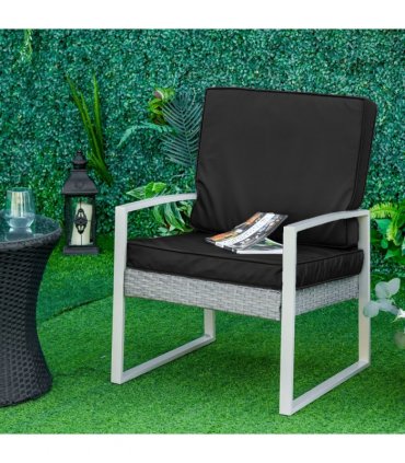 2 Pieces Seat Cushion and Back Pad Set for Rattan Furniture Black