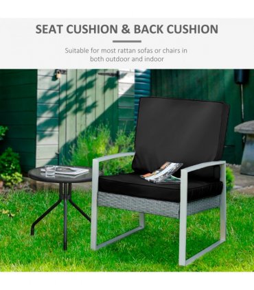 2 Pieces Seat Cushion and Back Pad Set for Rattan Furniture Black