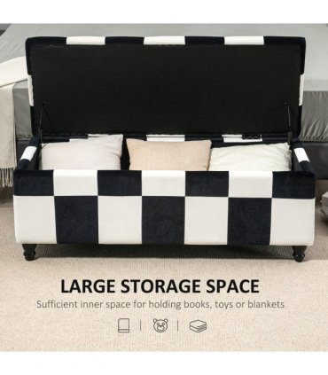 Velvet Storage Ottoman White, Black 114W x 47D x 47H cm Padded Top Wood Legs