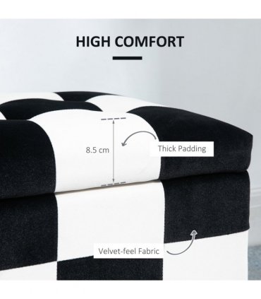 Velvet Storage Ottoman White, Black 114W x 47D x 47H cm Padded Top Wood Legs