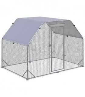 Chicken Run W/ Roof, Walk In Chicken Coop for 4-6 Chickens, Hen House