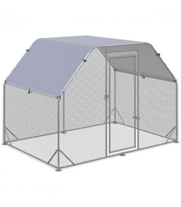 Chicken Run W/ Roof, Walk In Chicken Coop for 4-6 Chickens, Hen House