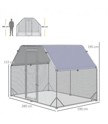 Chicken Run W/ Roof, Walk In Chicken Coop for 4-6 Chickens, Hen House