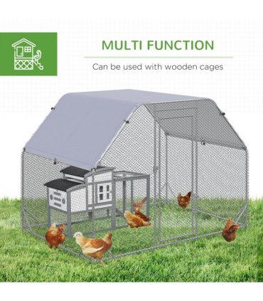 Chicken Run W/ Roof, Walk In Chicken Coop for 4-6 Chickens, Hen House