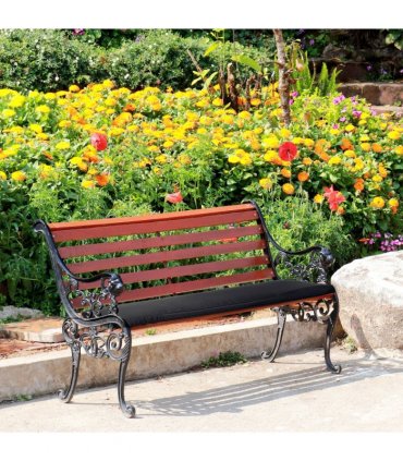 2-Seater Bench Cushion Polyester Cover Seat Pad Replacement Black