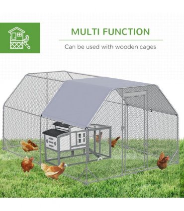 Chicken Run W/ Roof, Walk In Chicken Coop for 10-12 Chickens, Hen House