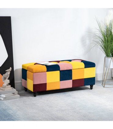 Velvet Storage Ottoman Multicolor 114 x 47 x 47cm Button-tufted Footstool Box