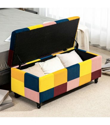 Velvet Storage Ottoman Multicolor 114 x 47 x 47cm Button-tufted Footstool Box