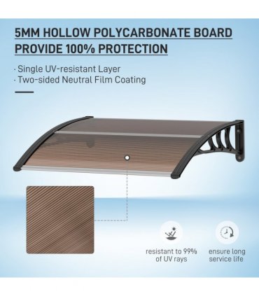 Porch Awning Polycarbonate Brown 75cm x 100cm x 23cm UV Water Cover Shade