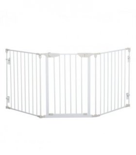 Pet Safety Gate 3-Panel Playpen Metal Fence W/ Walk Through Door White