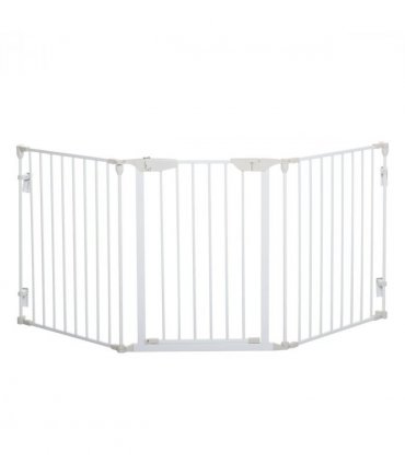 Pet Safety Gate 3-Panel Playpen Metal Fence W/ Walk Through Door White
