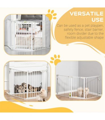 Pet Safety Gate 3-Panel Playpen Metal Fence W/ Walk Through Door White