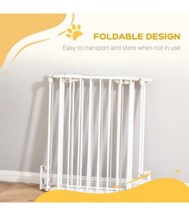Pet Safety Gate 3-Panel Playpen Metal Fence W/ Walk Through Door White