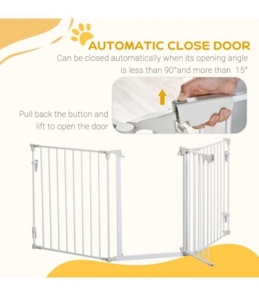 Pet Safety Gate 3-Panel Playpen Metal Fence W/ Walk Through Door White