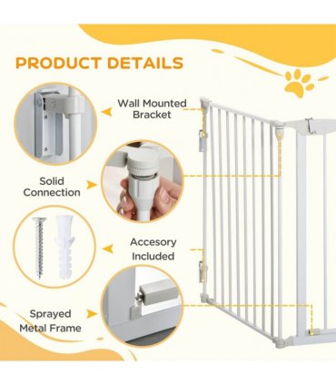 Pet Safety Gate 3-Panel Playpen Metal Fence W/ Walk Through Door White