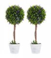 Plastic Green of 2 Potted Artificial Plants Ball Tree with Lavender Flowers