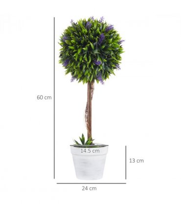 Plastic Green of 2 Potted Artificial Plants Ball Tree with Lavender Flowers