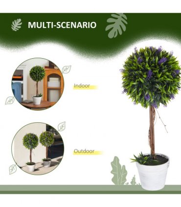 Plastic Green of 2 Potted Artificial Plants Ball Tree with Lavender Flowers