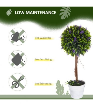 Plastic Green of 2 Potted Artificial Plants Ball Tree with Lavender Flowers